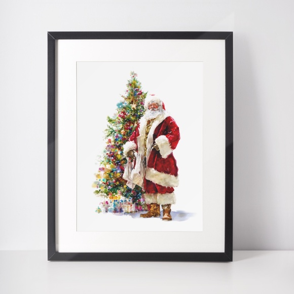 Watercolor Santa Claus Portrait Wall Art Print Poster, Unframed – Joyful Holiday - Picture 3 of 5
